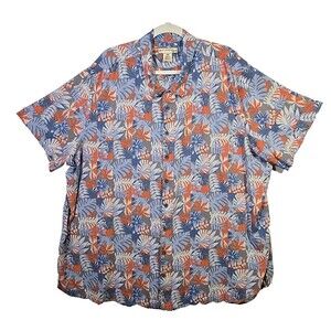 Island Passport  Hawaiian Shirt 4xl Palm Leaves Blue Orange Rayon